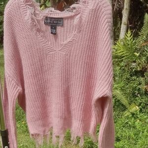 Frayed Mauve Pink Knit Sweater